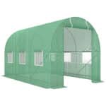 Serra per Orto a Tunnel 3,5x2x2m in PE e Metallo con 6 finestre e Porta Avvolgibile, Verde