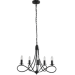Lampadario a Soffitto Stile Rustico, Acciaio Intrecciato Nero con 5 Candelieri Regolabili e Pieghevoli Ф58 x 45cm