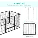 Recinto per Cani di Piccoli Taglia da Interno ed Esterno, Recinzione per Animali Domestici con Rete 6 pz in Acciaio e Metallo, 125x80x70 cm, Nero - immagine 4