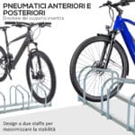 Rastrelliera Portabiciclette Parcheggio per 4 Biciclette in Acciaio, 110x33x27 cm, Argento - immagine 6