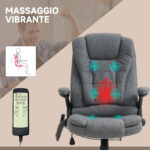 Poltrona da Ufficio Massaggiante Riscaldante con Altezza Regolabile, Schienale Inclinabile, in Tessutto Effetto Lino, Grigia | Aosom Italy - immagine 4