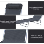 Lettino Prendisole Pieghevole con Schienale Reclinabile e Cuscino, 182x56x24,5cm - immagine 5
