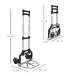 Carrello Portapacchi Pieghevole max 70kg con Maniglie Telescopiche e Altezza Regolabile, 41x38,5x1 cm, Argento - immagine 3