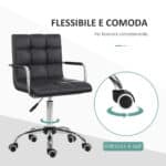 Sedia da Ufficio Ergonomica in pelle PU Nero, Sedia da Studio con 5 Ruote Girevoli, Imbottitura e Altezza Regolabile, 52,5x54x84-99cm - immagine 5
