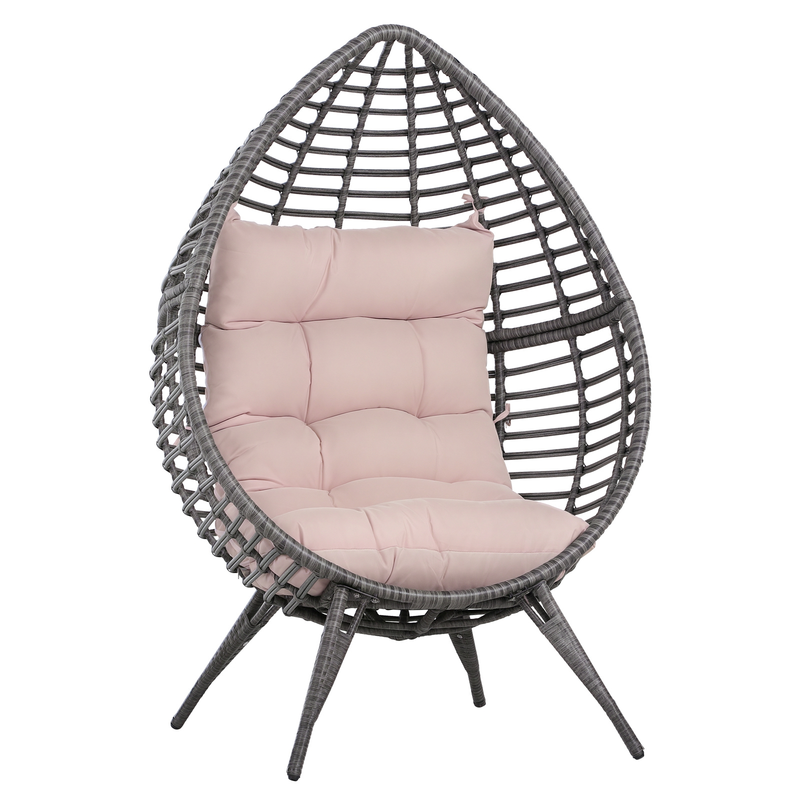 ulh55719808d008cb Poltrona da Esterno in Rattan a Goccia Stile Boho con Cuscino, 101x89x156cm Grigio e Beige - immagine 1
