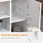 Carrello da Cucina Salvaspazio in MDF con Piano di Lavoro in Legno di Gomma, Cassetto, Armadietto, 3 Mensole, Ripiani Regolabili, Porta Strofinacci e Ruote Girevole, 66x39,5x86,5cm, Bianco - immagine 8