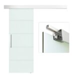 Porta Scorrevole in Vetro Smerigliato e Satinato con Binario e Maniglia per Bagno Cucina 210cm