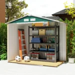 Casetta da Giardino Porta Utensili in Lamiera con Porte Scorrevoli, 213x130x185cm, Verde - immagine 10