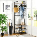 Appendiabiti da Terra Angolare con Panca e Scarpiera in Stile Industriale, 50x50x183cm, Marrone - immagine 2