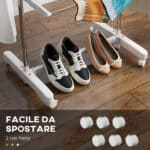 Stendino Verticale Pieghevole in Acciaio e Plastica con 6 Ruote e 3 Ripiani Regolabili, 142x55x172 cm - immagine 7
