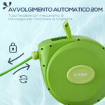 Avvolgitubo da Giardino Retrattile con Tubo dell'Acqua 20 m, Rullo Avvolgitubo da Parete Girevole a 180°, Avvolgitubo Automatico Tubo da Giardino per Irrigazione in plastica, Verde - immagine 5