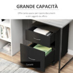 Cassettiera Ufficio e Casa 2 Cassetti e Ruote con Freno in Legno Nero - immagine 4