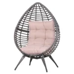 Poltrona da Esterno in Rattan a Goccia Stile Boho con Cuscino, 101x89x156cm Grigio e Beige - immagine 10
