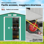 Casetta da Giardino 4,9 m² con Fondazione, 4 Prese d'Aria e 2 Porte Scorrevoli, Capanno Porta Attrezzi in Lamiera d'Acciaio, 277x195x192 cm, Verde Scuro - immagine 5