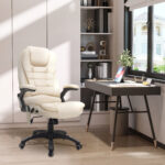 Poltrona Massaggiante da Ufficio ad Altezza Regolabile con 6 Punti Massaggianti, in PU, 62x68x111-121 cm, Beige - immagine 2
