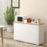 Mobile Multiuso con 2 Armadietti a 2 Livelli in Truciolato, Ripiano regolabile, 120x37x75cm Bianco e Color legno - immagine 2