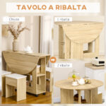 Set Tavolo e Sedie 5 Pezzi in Truciolato, Tavolo Rotondo con 2 Ripiani Aperti e 4 Sgabelli Moderni - immagine 5