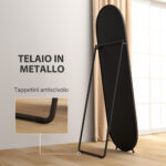 Specchio a Figura Intera da Terra con Supporto Pieghevole, in Vetro e Metallo, 40x41x159 cm, Nero - immagine 6