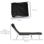 Sdraio da Giardino Pieghevole con Schienale Reclinabile e Cuscino, in Metallo e Texteline, 182x56x28 cm, Nero - immagine 3