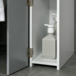 Colonna Bagno con 2 Ripiani e 2 Armadietti, in Legno, 15,2x29,8x118 cm, Bianco e Grigio - immagine 9