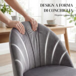 Set da 2 Sedie da Pranzo in Velluto Imbottite con Schienale a Conchiglia e Gambe in Metallo, Grigio - immagine 5
