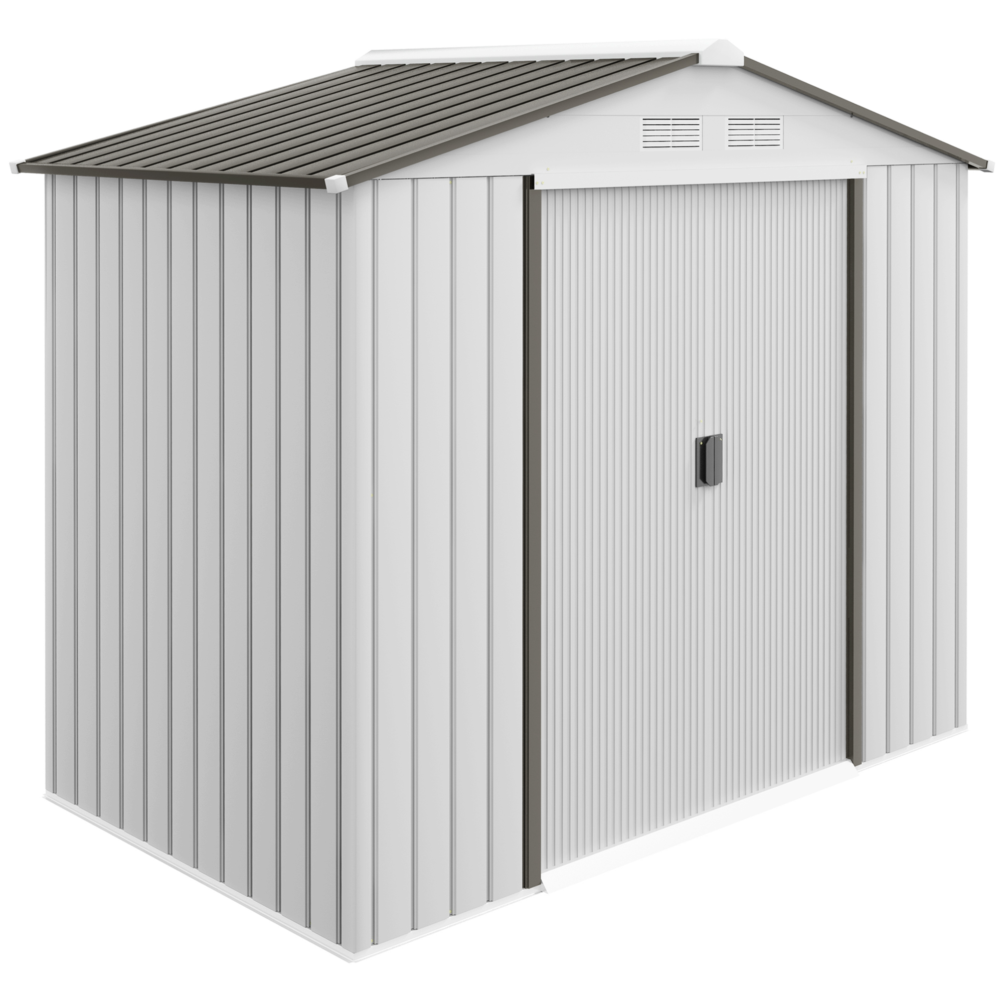0SFc75198d00ce4ce.jpg Casetta Porta Utensili in Acciaio, Capanno da Giardino con Porte Scorrevoli, 213x130x185 cm, Bianco - immagine 1