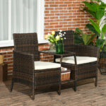Set da Giardino in Rattan con 2 Sedie Moderne e Tavolino da Caffè, 138x60x87 cm, Marrone - immagine 2