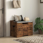 Panca Contenitore da 103L Multifunzione color Legno con Cuscino in Tessuto Grigio, 75x40x56 cm - immagine 9