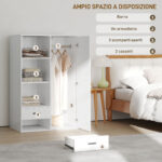 Armadio Moderno con 2 Cassetti, Ripiani Aperti e Vano Appendiabiti, 80x50x124 cm, Bianco - immagine 4