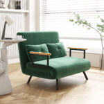 Divano Letto 3 in 1 in Tessuto Effetto Velluto con Schienale Regolabile e 2 Cuscini, 102x73x81 cm, Verde - immagine 2