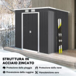 Capanno Attrezzi con Tetto Inclinato, 2 Ingressi e Prese d'Aria, in Acciaio, 213x130x172 cm, Grigio Scuro - immagine 4