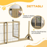 Cancelletto per Cani Estensibile con Porta e 2 Pannelli, Piedini Triangolari, 112-159x70 cm, Legno Naturale - immagine 7