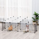 Recinto per Animali Modulabile con Pannelli 35x35 cm e Accessori, in Acciaio e PP, 140x70x70 cm, Nero - immagine 2