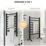 Scaldasalviette Elettrico da Terra o Parete 150W con 8 Barre e Timer 2-4 Ore, 53x35x90 cm, Nero - immagine 4