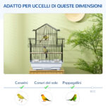 Gabbia per Uccelli in Metallo e Plastica con Maniglia di Trasporto e Vassoio Estraibile, 50,5x41x63 cm, Bianco - immagine 7
