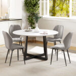 Set di 4 Sedie da Pranzo Moderne per Cucina e Soggiorno con Rivestimento in Flanella, Grigio - immagine 7