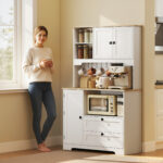 Credenza Cucina con 3 Armadietti, 2 Cassetti, Ripiani Regolabili e Portaspezie, 1x40x62 cm, Bianco - immagine 8