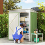 Casetta da Giardino Porta Attrezzi in Acciaio con Porta Bloccabile, 161x95x163/181cm, Verde - immagine 2
