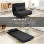 Poltrona Letto 3 in 1 con Schienale Reclinabile su 6 Posizioni in Tessuto, 94x78x80 cm, Nero - immagine 4
