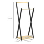 Appendiabiti da Terra in Legno con 2 Barre e Ripiano Inferiore Design Moderno, 61x45x152cm - immagine 3