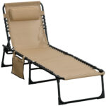 Sdraio da Giardino Pieghevole con Schienale Reclinabile su 5 Posizioni e Cuscino, 185x58x30cm, Beige