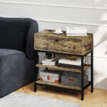 Tavolino da Divano con Cassetto e 2 Ripiani Stile Industriale, in Legno e Metallo, 60x30x66,5 cm, Nero e Marrone - immagine 9