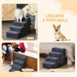 Scaletta per Cani Portatile a 4 Gradini, in Tessuto Vellutato Sfoderabile e Legno, 60x35x44 cm, Grigio Scuro - immagine 7