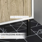 Mobile Bagno Sotto Lavabo a 2 Ante con Ripiano Interno in Truciolato e Acciaio, 60x30x60 cm, Bianco e Rovere - immagine 5