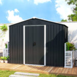 Casetta da Giardino 3,6m² in Acciaio Zincato con Prese d'Aria, Capanno da Giardino con Tetto Inclinato, Doppie Porte Scorrevoli Bloccabili, Capanno Porta Attrezzi, 236x174x190cm, Grigio Scuro - immagine 8