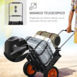 Carrello da Spiaggia Pieghevole con Tasca in Rete, Manico Telescopico e Cavalletto, 82x67x81 cm - immagine 5