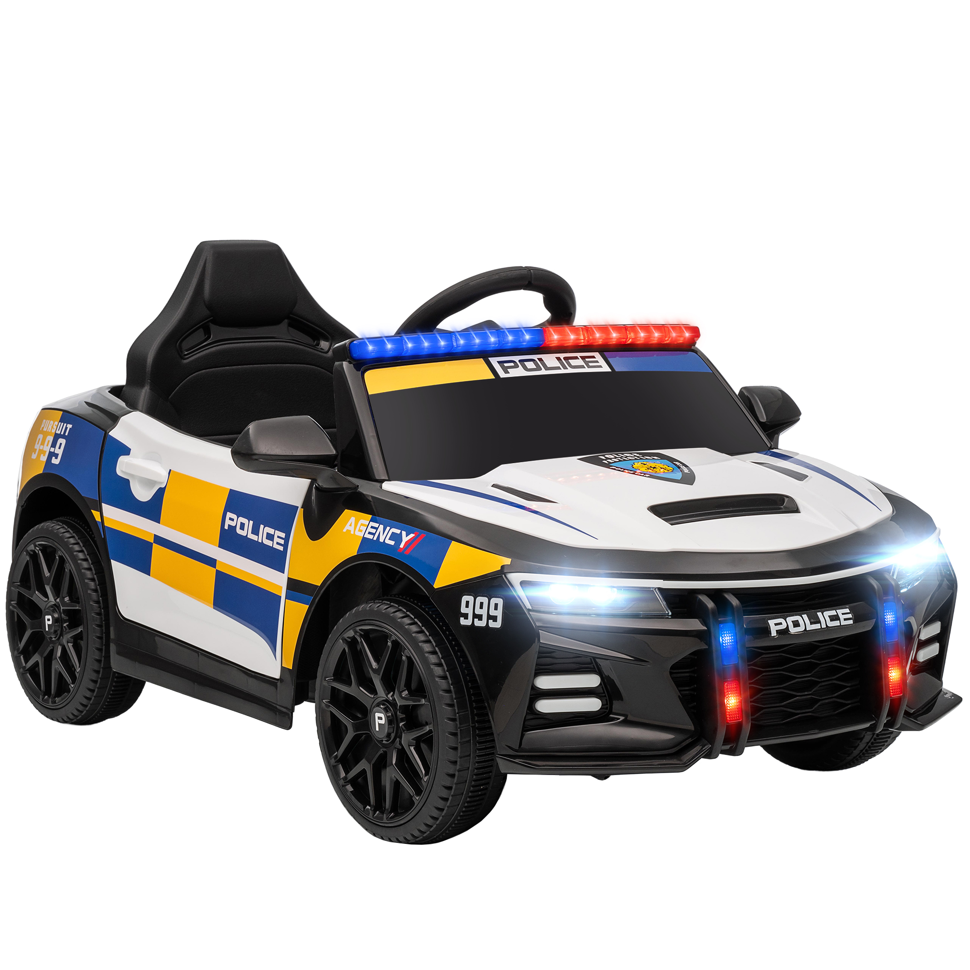 1f98b5198876ae40f.jpg Macchina Elettrica per Bambini della Polizia con Telecomando, Clacson e Musica Integrata, 96x60x45 cm - immagine 1