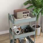 Carrello da Cucina a 3 Livelli con Maniglie e 4 Rotelle, in Acciaio, 45x30,6x79 cm, Azzurro - immagine 8