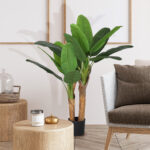 Pianta Artificiale di Banano Alta 120 cm con Vaso Incluso per Interni, Verde - immagine 2