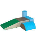 Set Costruzioni Morbide per Bimbi 1-3 Anni con 5 Blocchi Colorati, Set da Gioco Blocchi Morbidi per bambini in Finta Pelle e Schiuma, Marrone, Cachi, Blu, Verde e Celeste